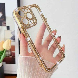 Rhinestone Gold Plating Clear TPU Phone Case For iPhone 14 13 Pro/Pro Max